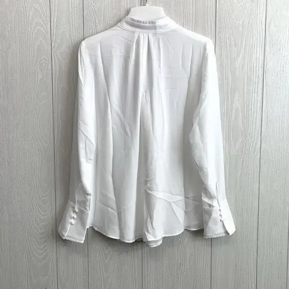 White House Black Market Tie Neck Long Sleeve Blouse Top White Size 6 NWT - Picture 5 of 6